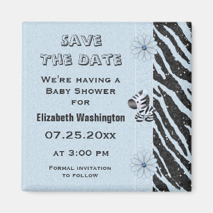 Blaue Zebra-u. Blumen-Baby-Dusche Save the Date Magnet