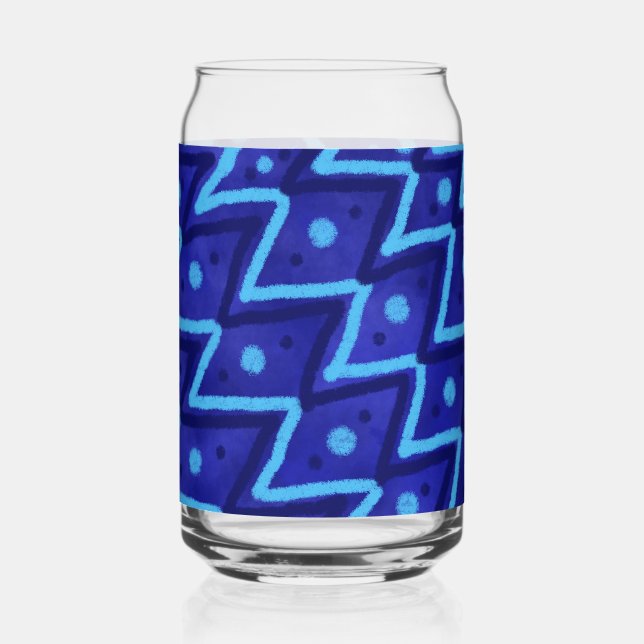 Blaue Zick-Zack-Punkte-Funky-Muster  Dosenglas (Vorderseite)