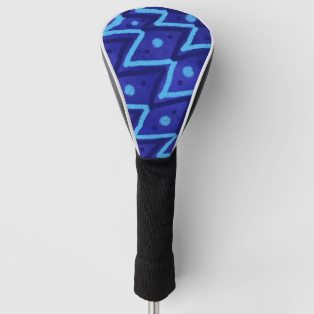 Blaue Zick-Zack-Punkte Funky-Muster  Golf Headcover (Vorderseite)