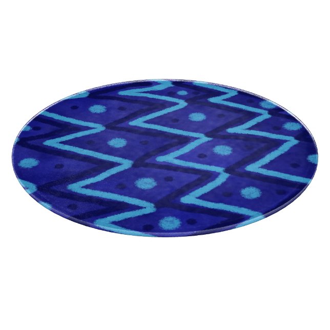 Blaue Zick-Zack-Punkte-Funky-Muster  Schneidebrett (Ecke)