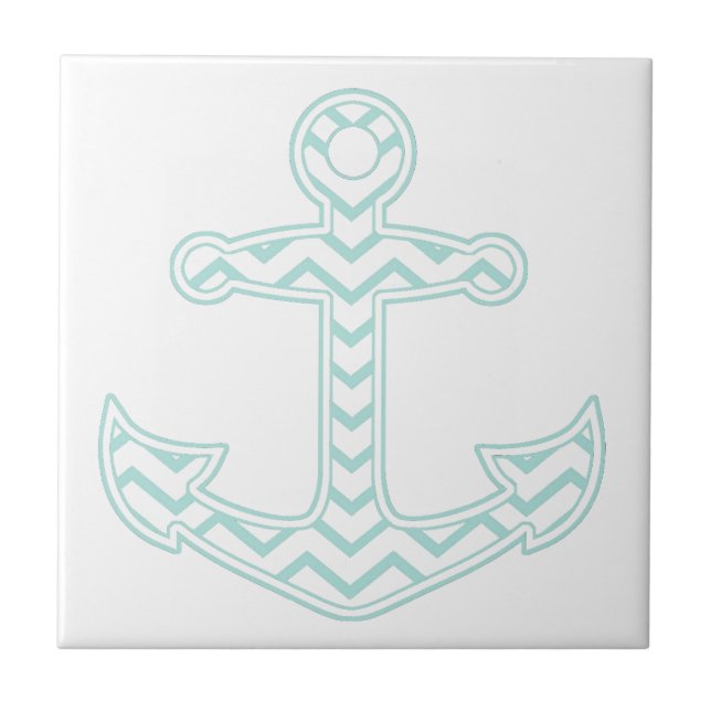 Blaue Zickzack Anchor nautical White Fliese (Vorderseite)