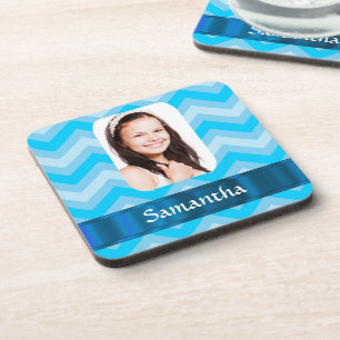 Blaue Zickzack personalisierte Bildvorlage Getränkeuntersetzer