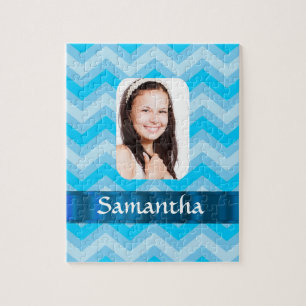 Blaue Zickzack personalisierte Bildvorlage Puzzle