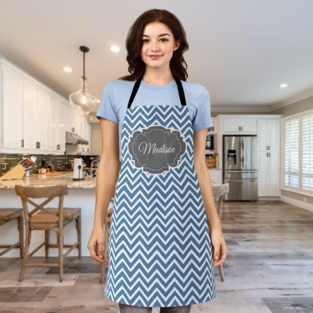 Blaue Zickzack Personalisierte Schürze (Blue Chevron Personalized Apron)