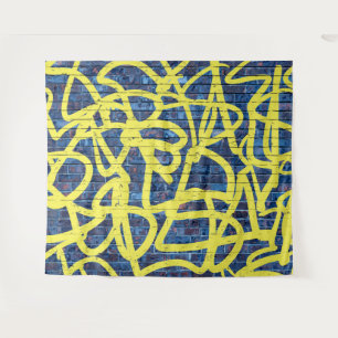 Blaue Ziegel Graffiti Hip Hop Party Fotohintergrun Wandteppich