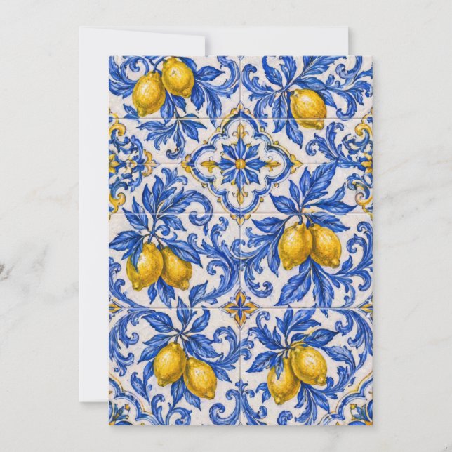 Blaue Zitronen-Azulejo-Fliese Einladung (Vorderseite)