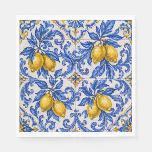 Blaue Zitronen-Azulejo-Fliese Serviette