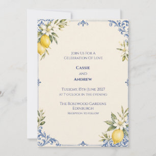 Blaue Zitronen-Botanische Hochzeitseinladung Einladung