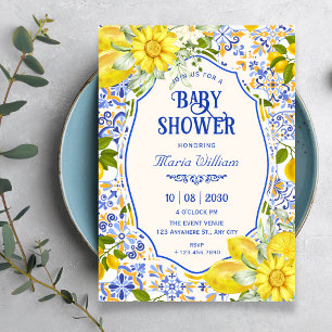 Blaue Zitronen-Fliesenmuster-Kunst-Baby-Party Einladung