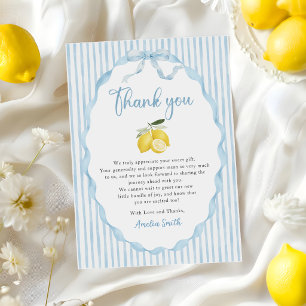 Blaue Zitronen-Themen Baby Shower Dankeskarten