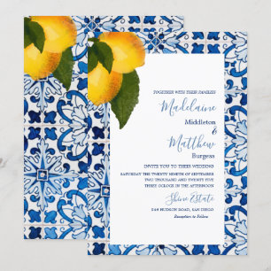 Blaue Zitronenfliese Chic Stilvolle Hochzeit Einladung
