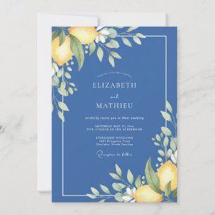 Blaue Zitrus-Limonen-Eukalyptus-Hochzeit Einladung