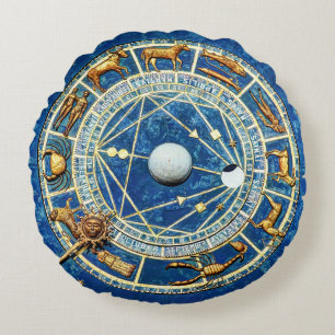 Blaue Zodiaka Astrologie Geburt / Sonne signiert G Rundes Kissen