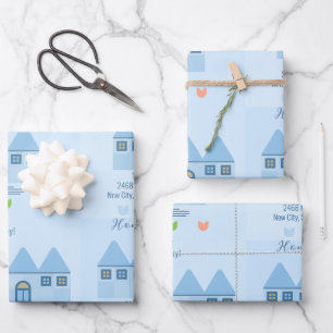 Blaue Zuhause, farbenfrohe Tulpen für Hausbesitzer Geschenkpapier Set
