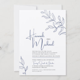 Blaue Zweig der Blätter Skizze Hochzeit Einladung