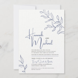 Blaue Zweig der Blätter Skizze Hochzeit Einladung