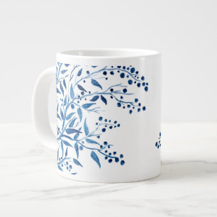 Blaue Zweige Aquarell-Design Jumbo-Mug Jumbo-Tasse