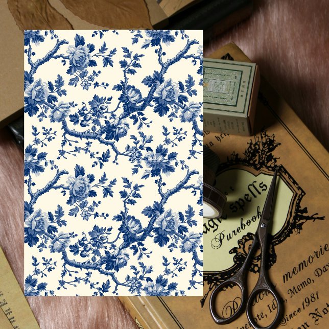Blaue Zweige Blumenzwiebeln Vintage Dekoupage Seidenpapier (Blue Branches Floral French Vintage Decoupage Tissue Paper
)