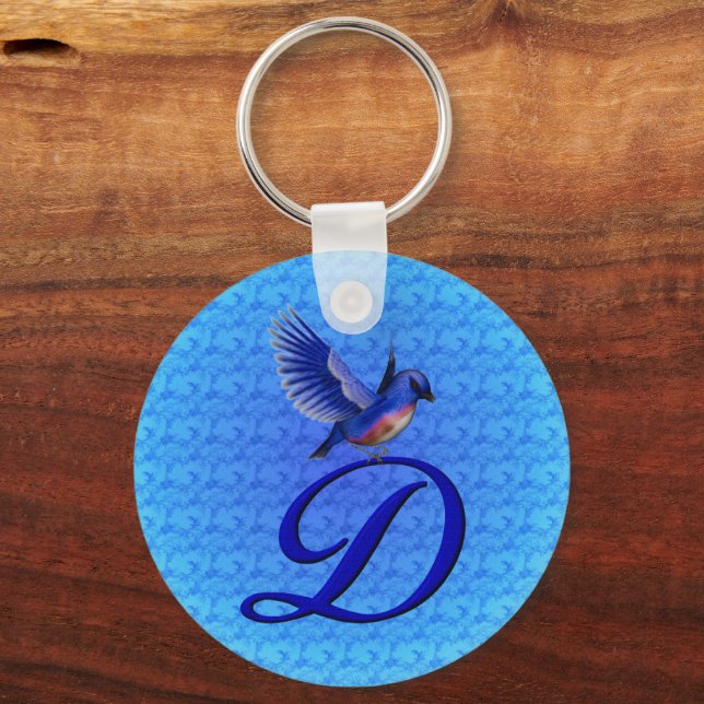 Blauelegant Monogramm Anfangsbuchstabe D Schlüsselanhänger (Rückseite)