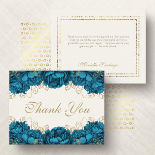 Blauelegante Blumenquinceanera Dankeskarte