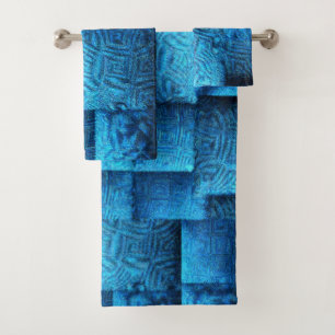 Blauen Quadrate mit abstraktem Stammesdesign Badhandtuch Set