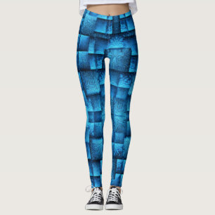 Blauen Quadrate mit abstrakten Stammeszeichnungen Leggings