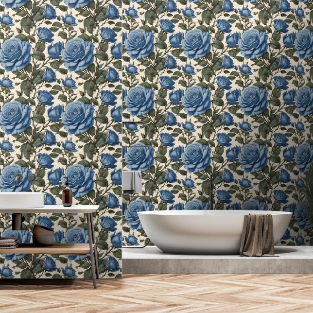 Blauenglische Rose, Tapete (Badezimmer)