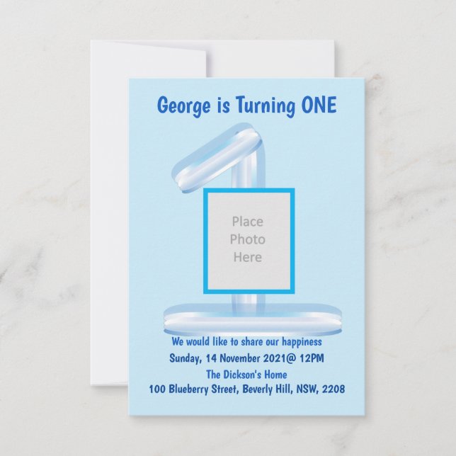 Blauer 1. Geburtstag Einladung (Vorderseite)