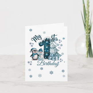 Blauer 1. Geburtstag Weihnachten Einladung