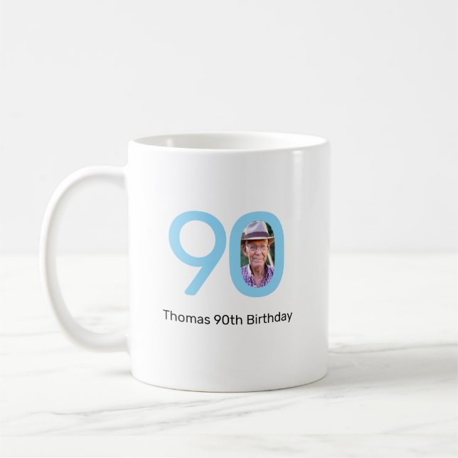 Blauer 90. Geburtstag mit individuellem Foto Kaffeetasse (Links)