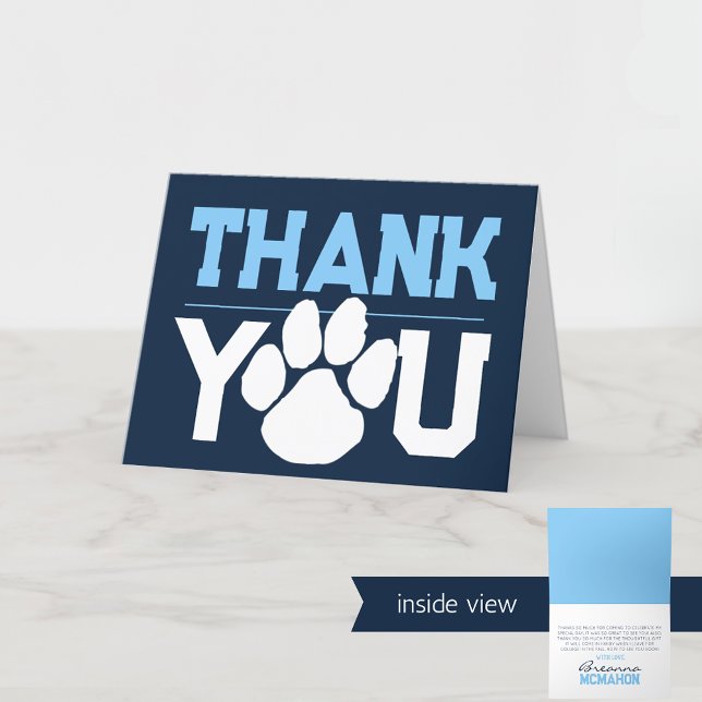 Blauer Abschluss für Navy & Baby Dankeskarte (Navy Blue and Baby Blue Pawprint Folding Thank You Cards)