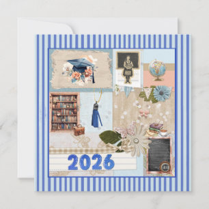Blauer Absolvent 2026, Mädchen, Mütze, Quaste, Büc Feiertagskarte