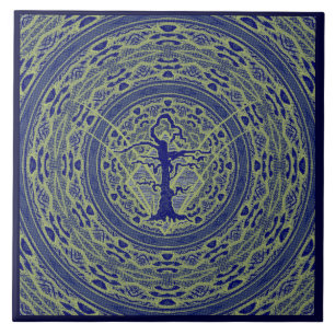 Blauer Abstrakter, altgeflechteter Baumstil 5 Fliese