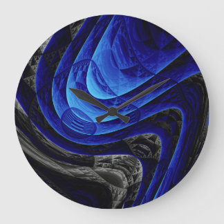 Blauer abstrakter, digitaler Kunsthintergrund. Große Wanduhr