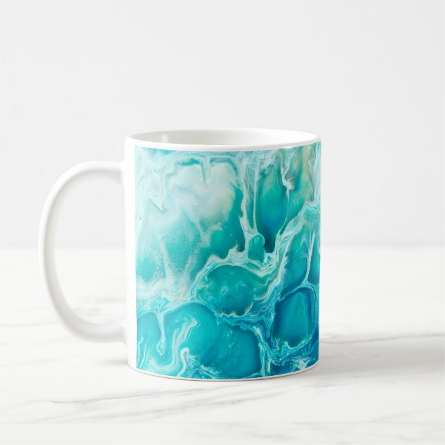 Blauer abstrakter handgemalter Hintergrund, ma Kaffeetasse (Links)