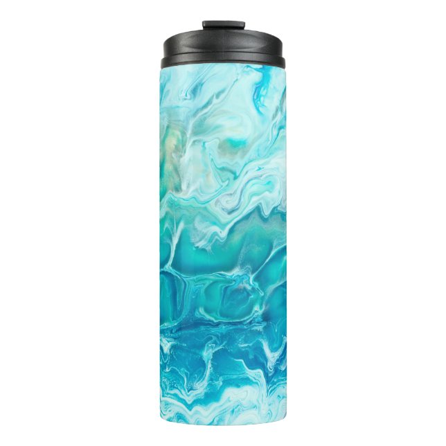Blauer abstrakter handgemalter Hintergrund, ma Thermosbecher (Vorderseite)