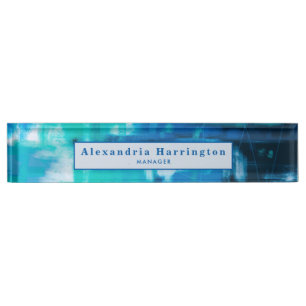 Blauer Abstrakter Individuelle Name Einzigartiges  Namensplakette