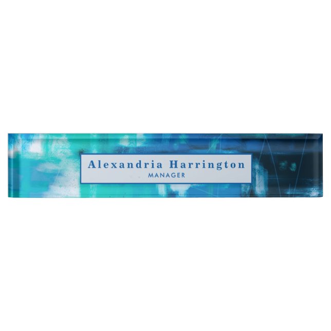 Blauer Abstrakter Individuelle Name Einzigartiges  Namensplakette (Vorderseite)