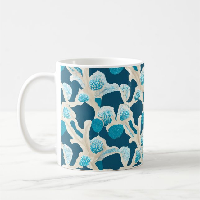 Blauer Abstrakter Ozeanboden | Küstenmuster Kaffeetasse (Links)