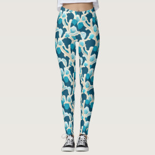 Blauer Abstrakter Ozeanboden   Küstenmuster Leggings
