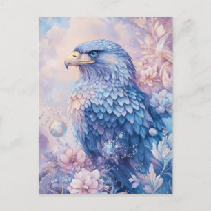 Blauer Adler mit rosa und violetter Blume Postkarte