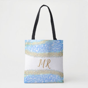 Blauer agate Gold Glitzer funkelnder Monogramm-Nam