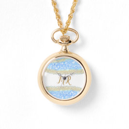 Blauer agate Gold Glitzer funkelnder Monogramm-Nam Armbanduhr