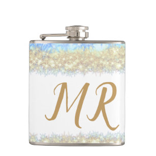 Blauer agate Gold Glitzer funkelnder Monogramm-Nam Flachmann