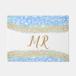 Blauer agate Gold Glitzer funkelnder Monogramm-Nam Fußmatte