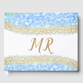 Blauer agate Gold Glitzer funkelnder Monogramm-Nam Gästebuch