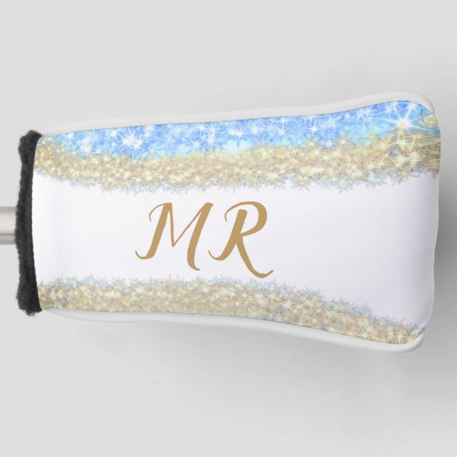Blauer agate Gold Glitzer funkelnder Monogramm-Nam Golf Headcover (Vorderseite)