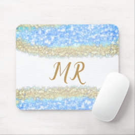 Blauer agate Gold Glitzer funkelnder Monogramm-Nam Mousepad