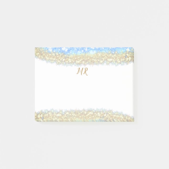 Blauer agate Gold Glitzer funkelnder Monogramm-Nam Post-it Klebezettel (Vorderseite)