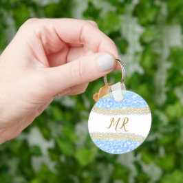 Blauer agate Gold Glitzer funkelnder Monogramm-Nam Schlüsselanhänger